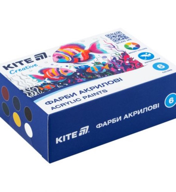 Фарби акрилові, 6 кольорів, 20 мл, Kite Creative