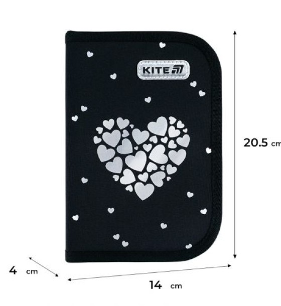 Пенал Kite 1 від., 2 відв., без наповнення 622 Black&Silver